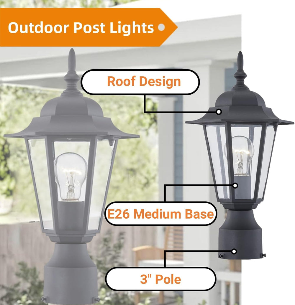 WISBEAM 2 Packs Outdoor Post Light, Pole Lantern, E26 Base 60W Max, Aluminum ...