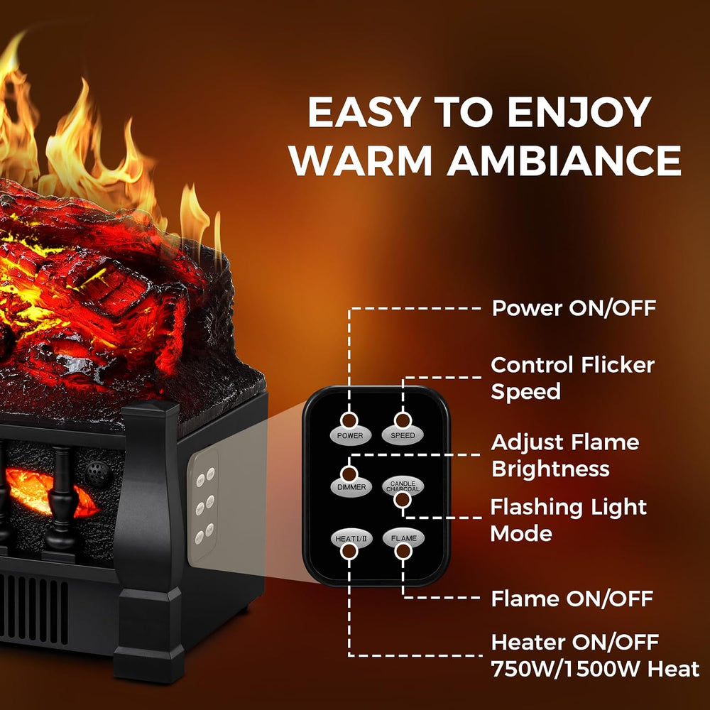 21 Inches Electric Fireplace Insert Log Heater Set, Freestanding Heater with ...