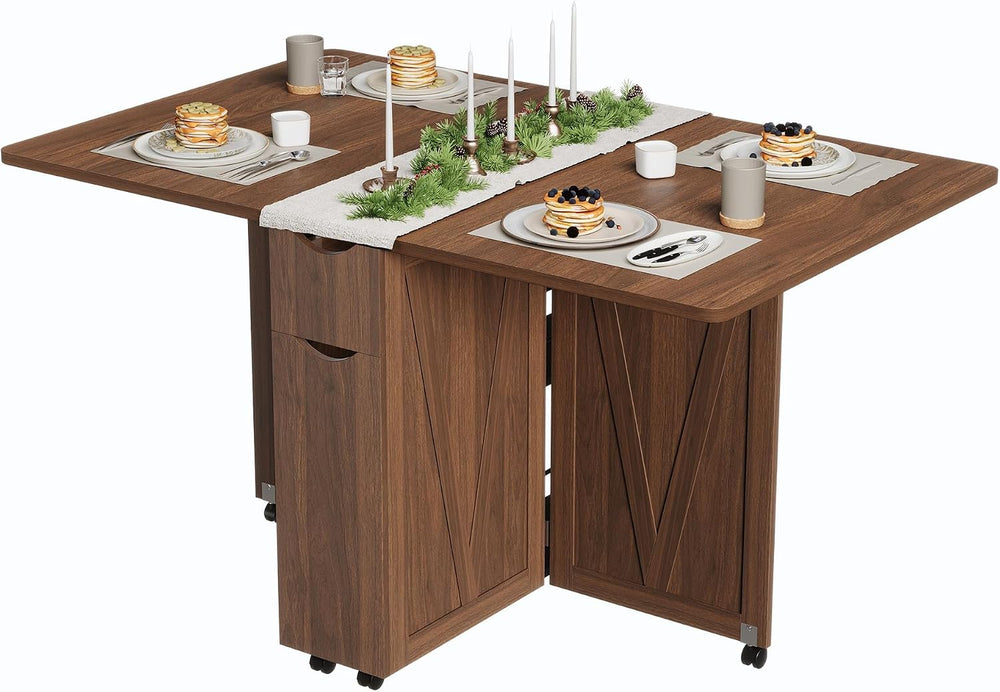 Garvee Folding Dining Table with Storage, Folding Kitchen Table with 6 Wheels...