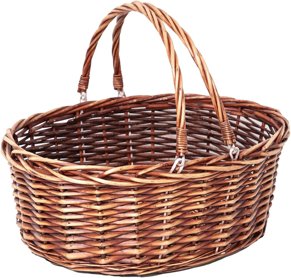 JJSQ Wicker Picnic Basket with Folding Handles Wicker Hand Woven Baskets for ...
