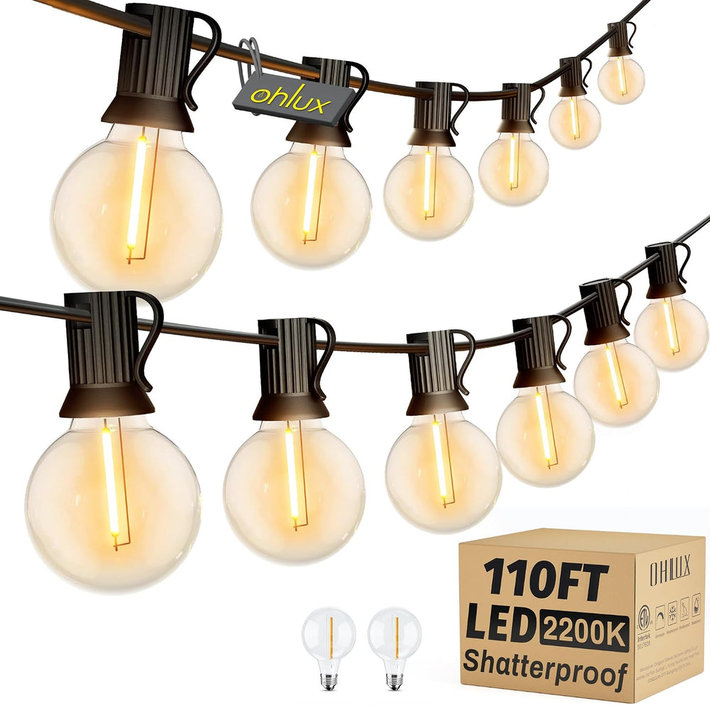 OHLUX Outdoor String Lights,110FT Dimmable Patio Lights with 52 Shatterproof ...