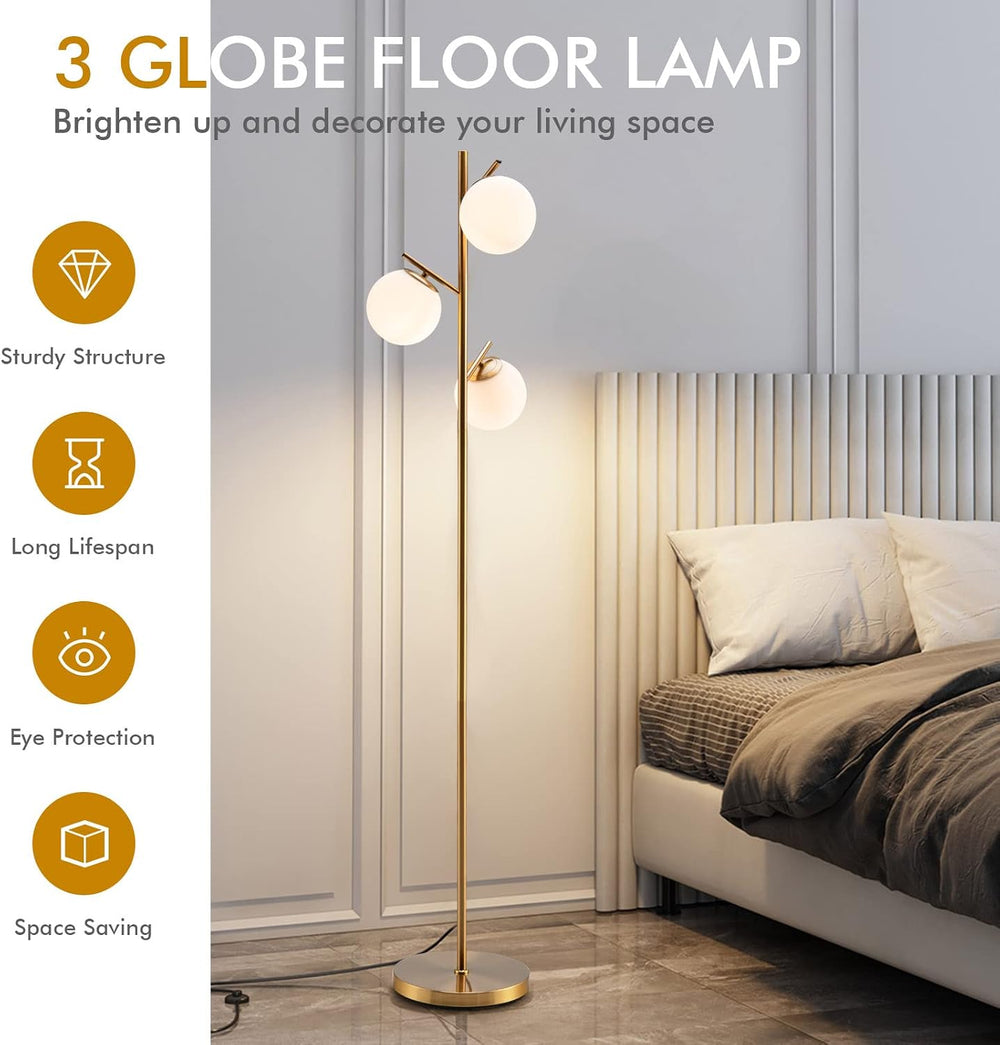 Tangkula 3-Globe Floor Lamp, Modern Freestanding Lamp w/Foot Switch & 3 E...