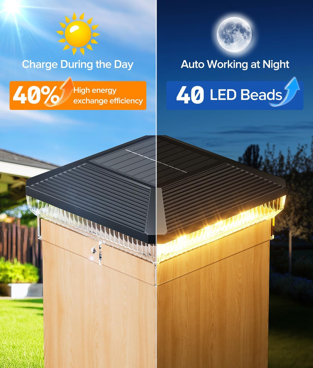 12 Pack 4x4 Solar Post Cap Lights with 3 Modes, 40 LEDs Fence Post Solar Ligh...
