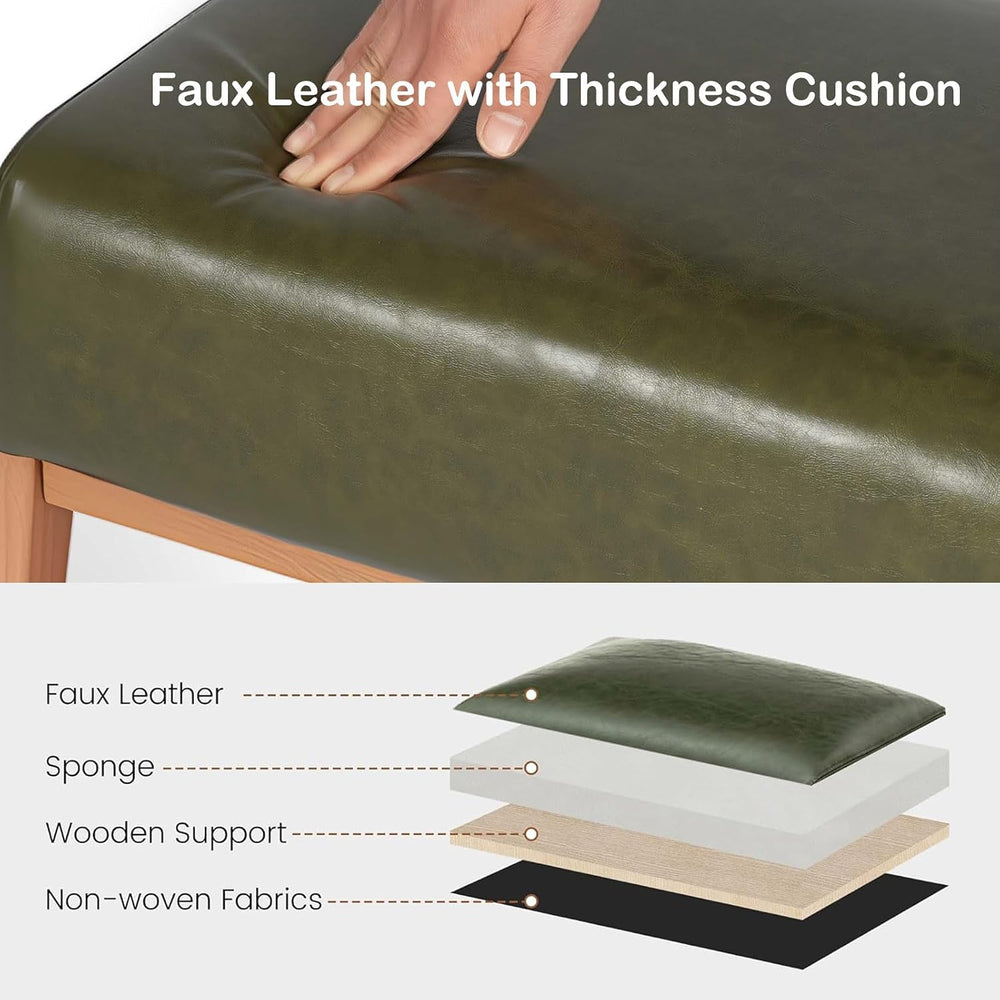 Modern Ottoman Foot Stool, Faux Leather Accent Sofa Footrest with Walnut Rubb...