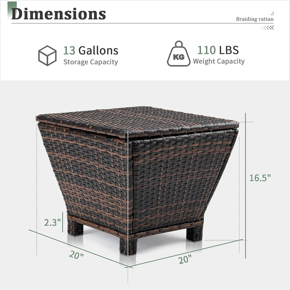 VINGLI Outdoor Side Table with Storage, 13-Gallon Patio Deck Box Outdoor Wick...