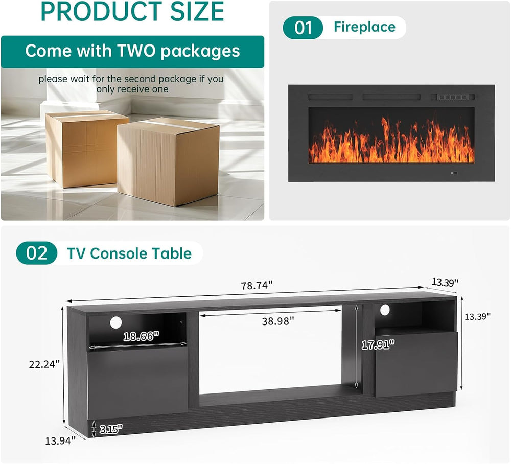 MXV 80" Fireplace TV Stand for TVs Up to 90", LED Light Entertainme...