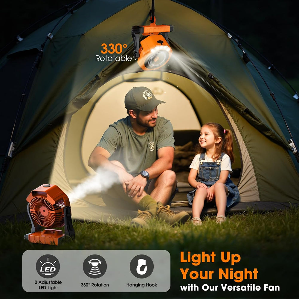 Ausic Portable Misting Fan, Outdoor Rechargeable Fan, LED Light, Hook, 35H