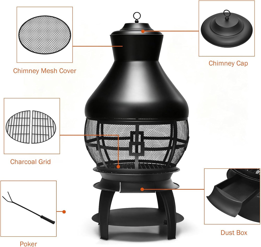Giantex Wood Burning Chiminea, Heavy Duty Fireplace Chiminea for Patio