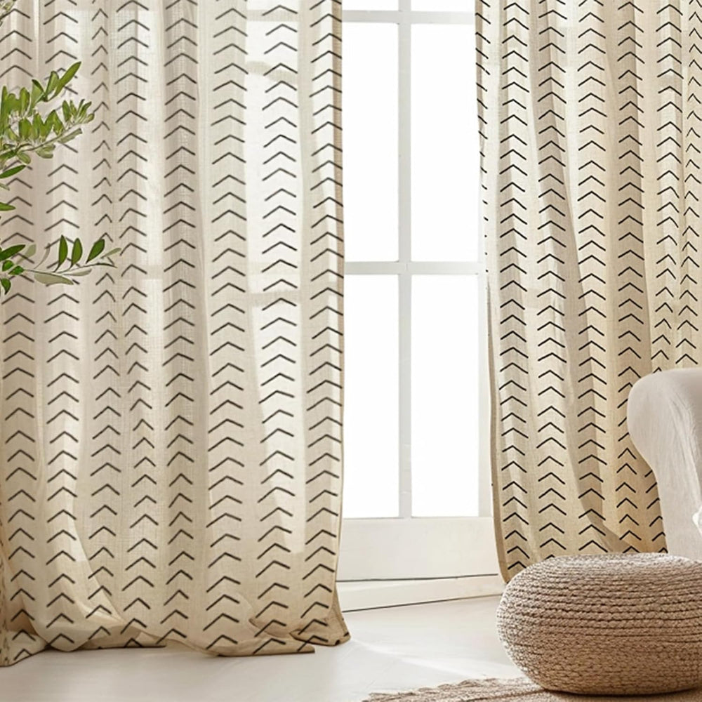 jinchan Linen Boho Curtains for Living Room Semi Sheer Curtains for Bedroom 9...
