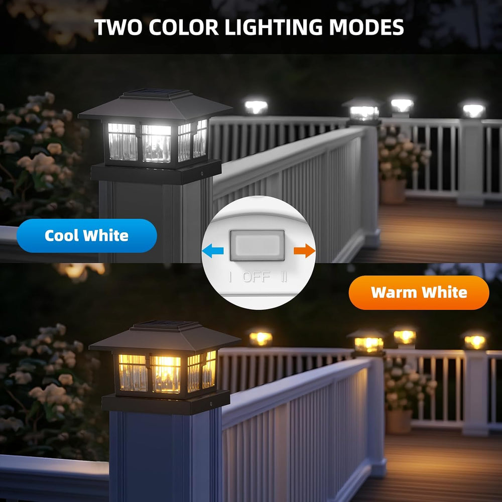 EXCMARK 4x4 Solar Post Cap Lights, Classic Black, 8 Pack, Warm & Cool White