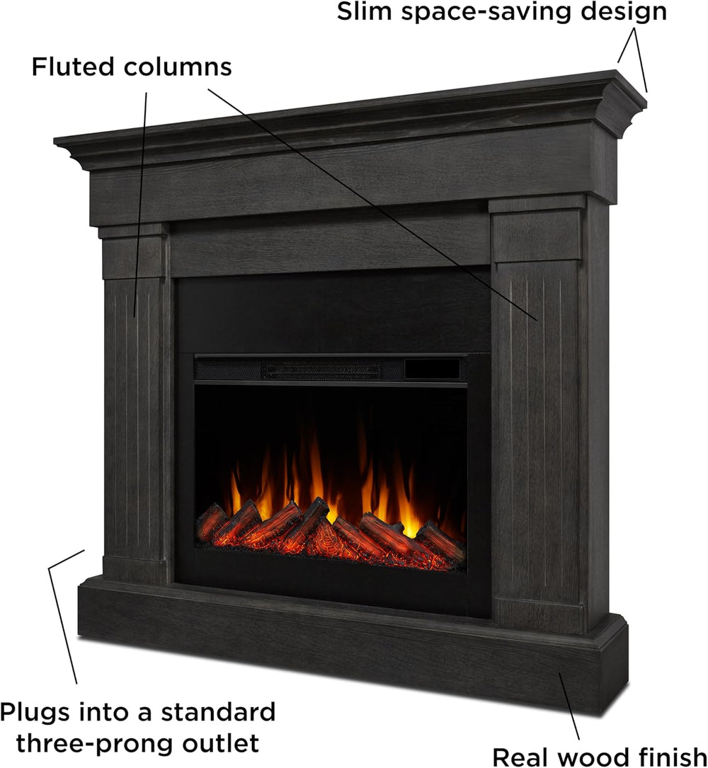 Real Flame Crawford Slim Indoor Electric Fireplace with Mantel for Living Roo...