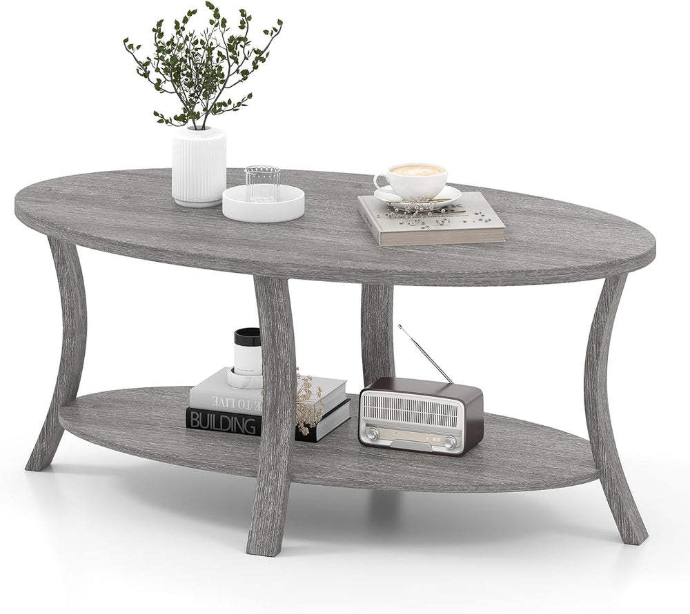 GIANTEX 44 Inch Oval Coffee Table, 2-Tier Center Table with Storage Shelf &am...