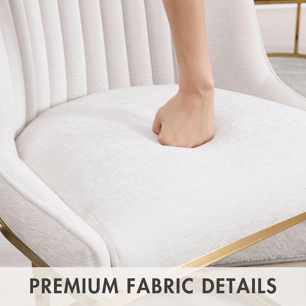Hyfirm Modern Upholstered Boucle Dining Chairs Set of 6 w/Gold Legs, Beige