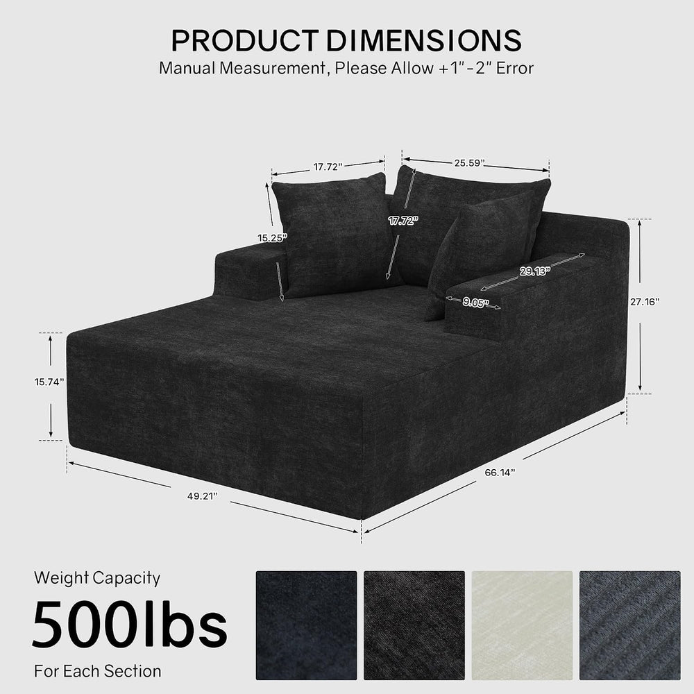 66" Chaise Lounge Chair Indoor, Oversized Boneless Lounge Chair with 3 P...