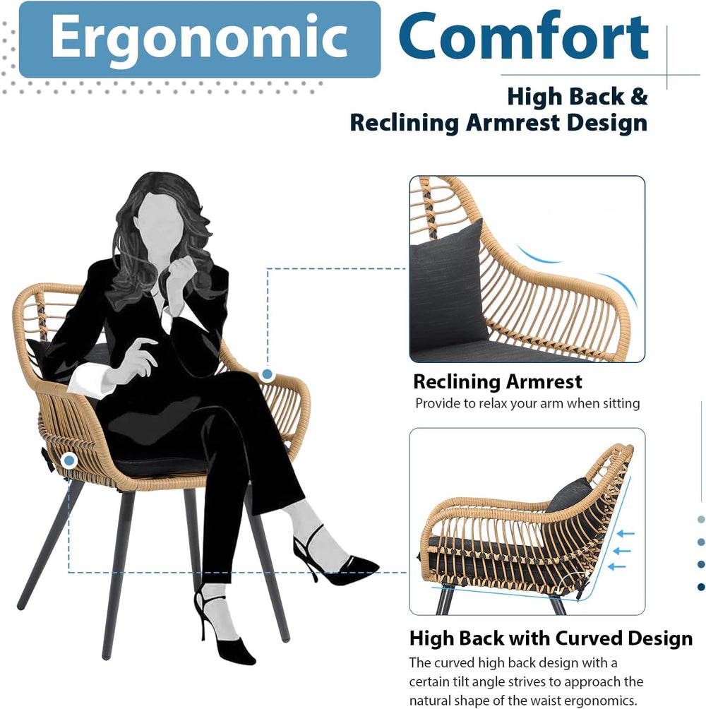 JOIVI 3 Piece Wicker Patio Bistro Set, Small Patio Conversation Set, Black
