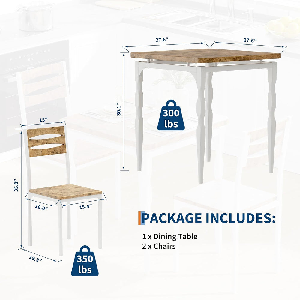 GarveeHome 3 Piece Dining Table Set, Kitchen Table Set for 2, White Brown