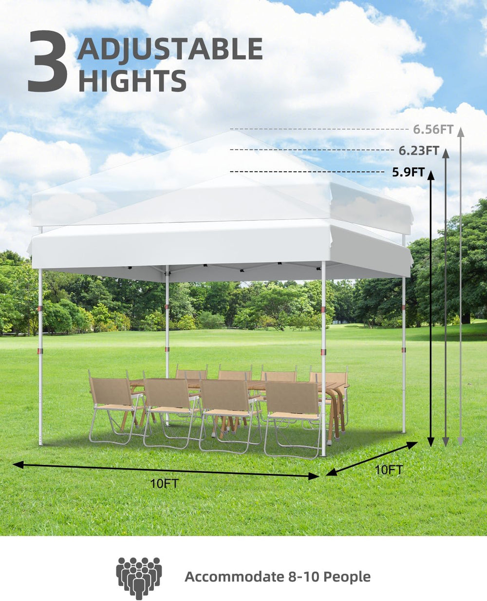 Garvee 10x10 Pop Up Canopy, Beach Ten with One Push Setup, Pure White