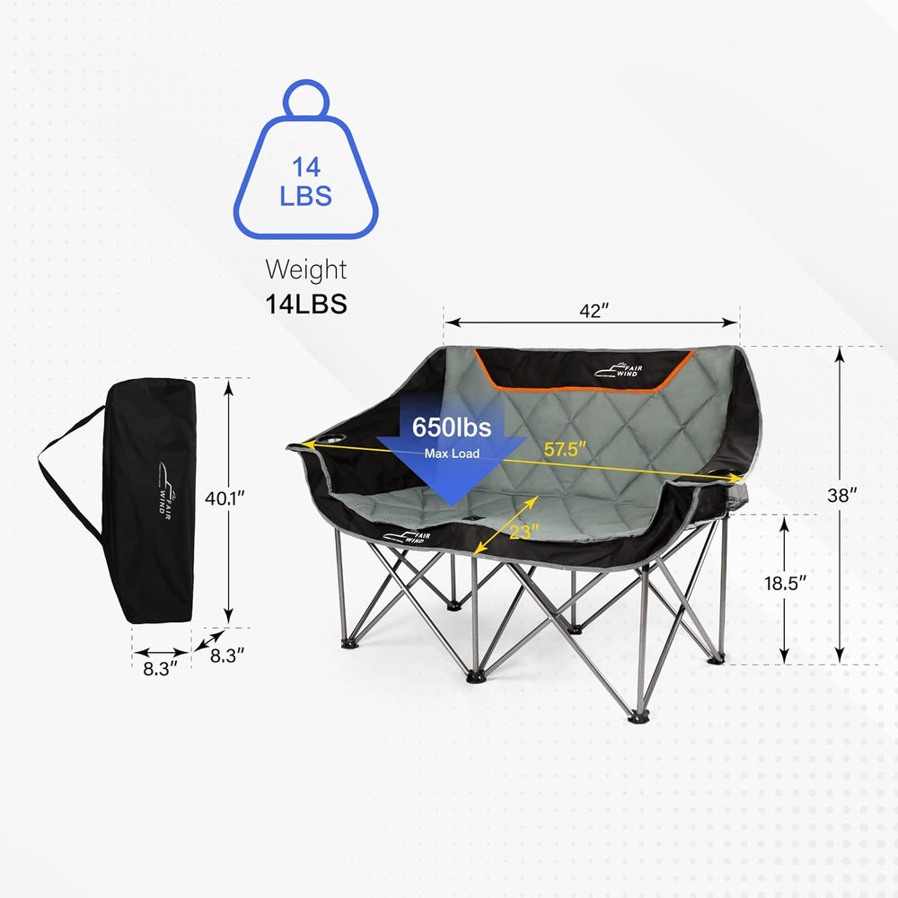 FAIR WIND Oversized Fully Padded Camping Chair Folding Loveseat Camping Couch...