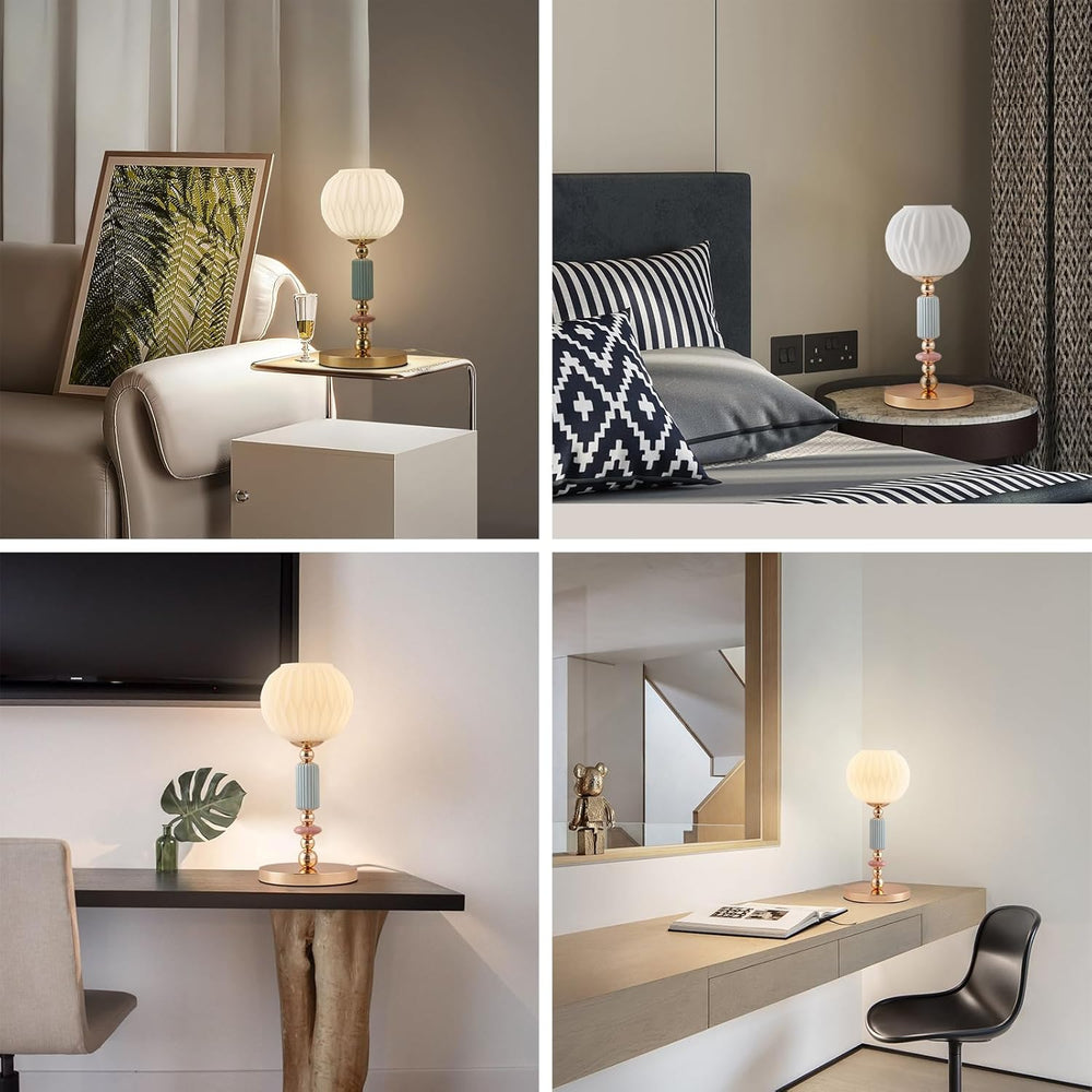 Modern Milk White Glass Table Lamp Bedside Nightstand Lamp Metal Desk Light w...