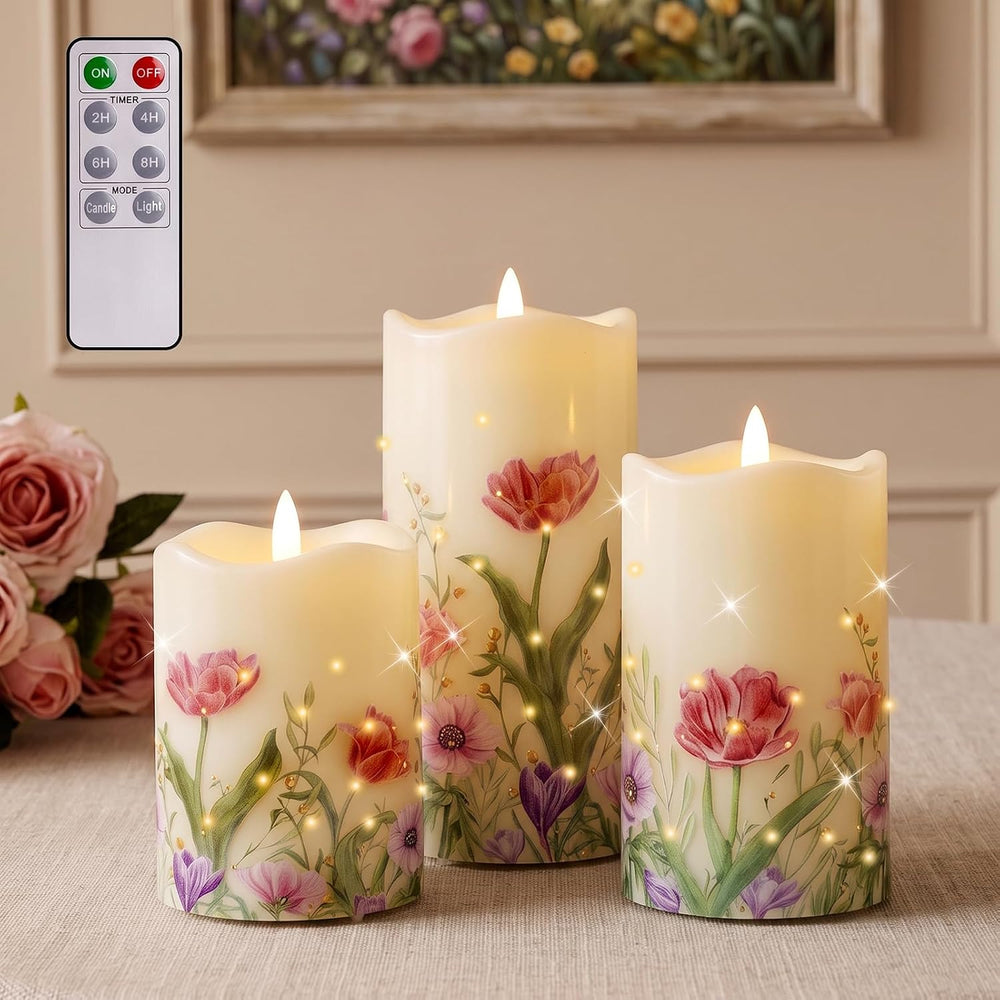 Flameless Candles, Battery Operated Floral Candles With Remote, Decorations
