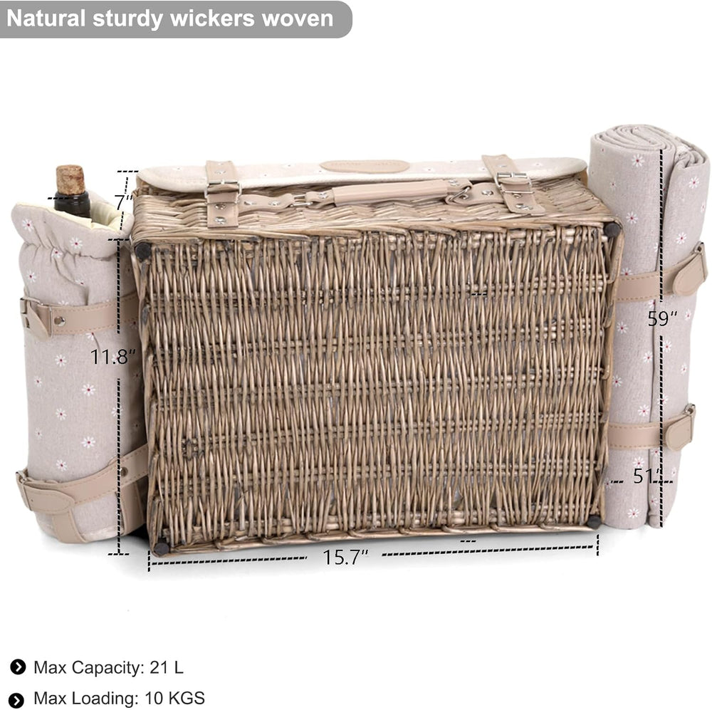 Multifunctional Wicker Picnic Basket Set for 2 with Blanket and Picnic Table,...
