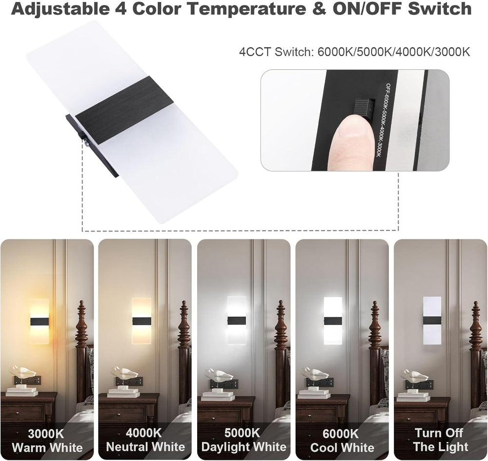 TRLIFE Dimmable LED Wall Sconces, 4 Color Temperature Modern Wall Sconce 12W ...