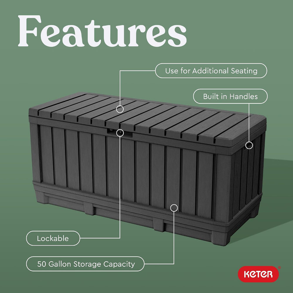 Keter Kentwood 92 Gal Outdoor Storage Box for Patio and Pool Accessories