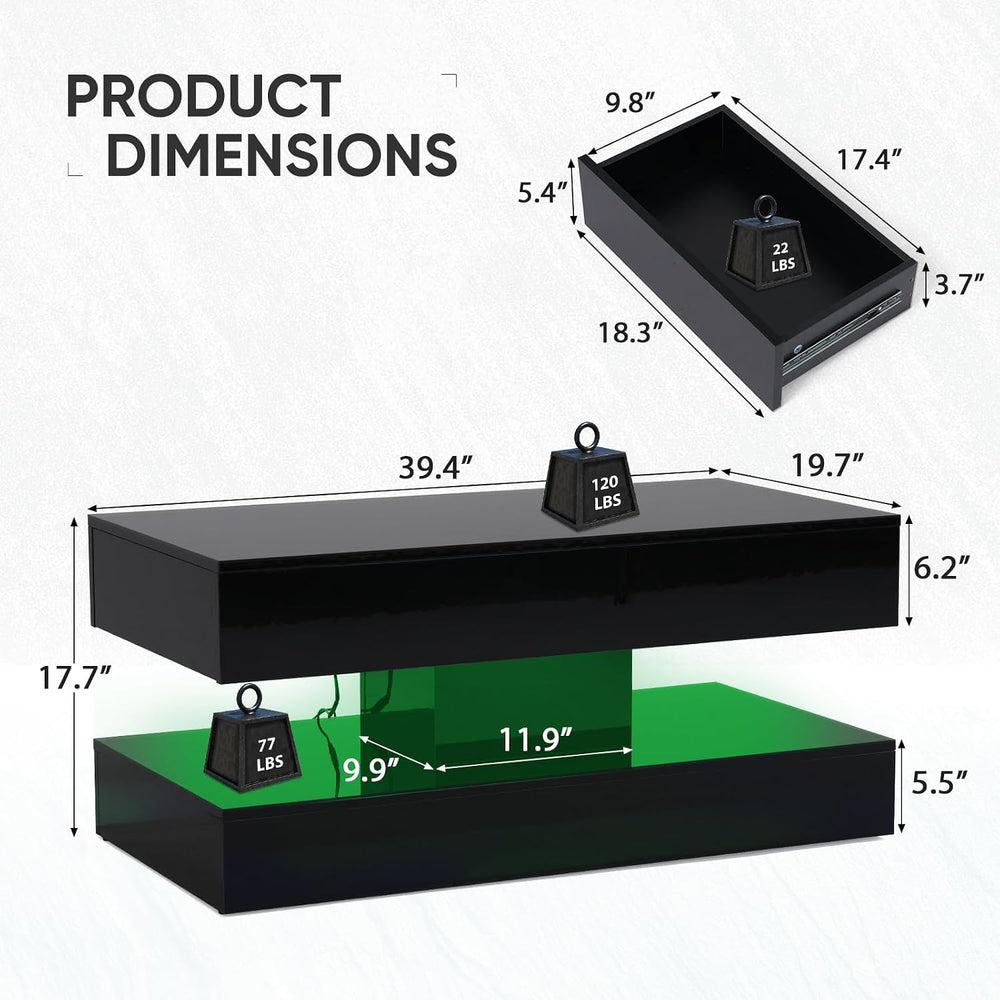Verano Garden Modern High Gloss LED Coffee Table, 2-Tier Center Table
