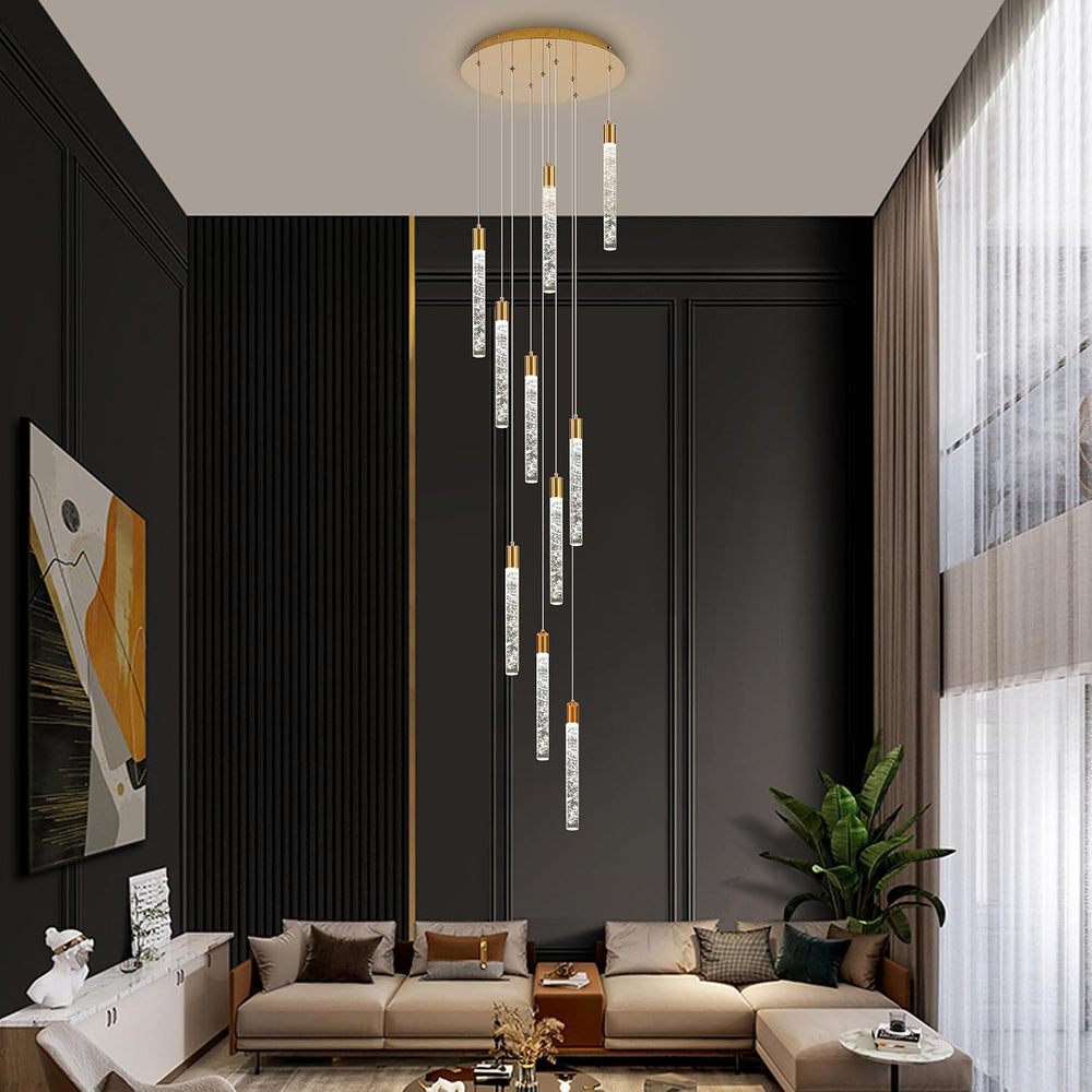 GEADI 10-Light Modern Crystal High Ceiling Chandelier for Foyer & Staircase