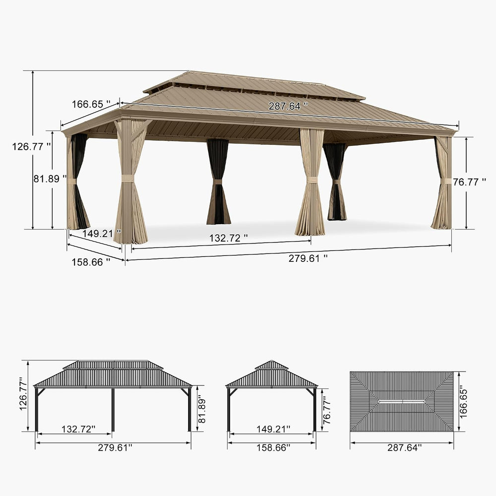 PURPLE LEAF Outdoor Hardtop Gazebo 14' x 24' Champagne Drainage System