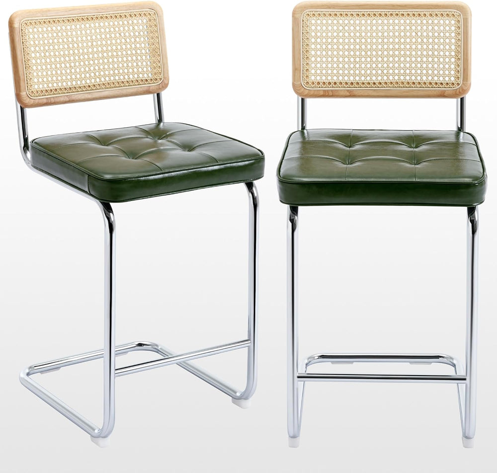 Zesthouse Natural Rattan Counter Stools Set of 2, 26" Modern Boho Barstools