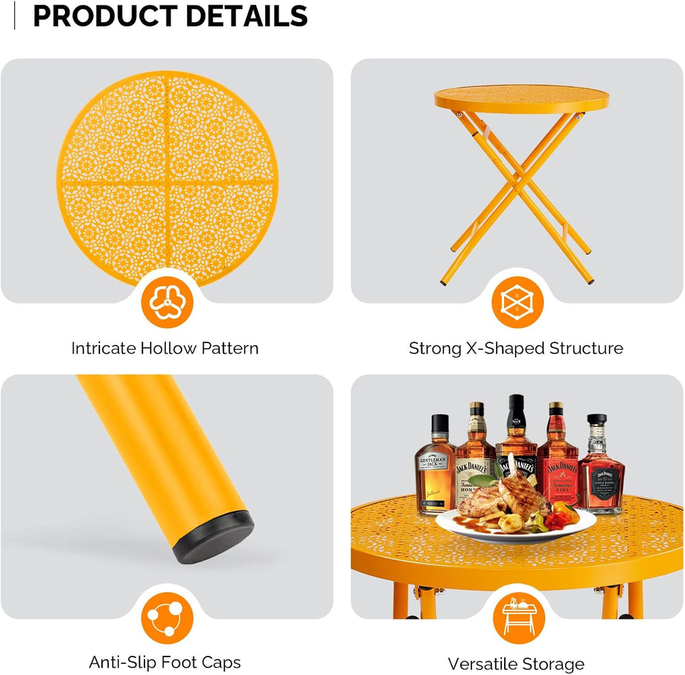 VINGLI Outdoor Folding Side Table with Chic Hollow Pattern and Durable, Rust-...