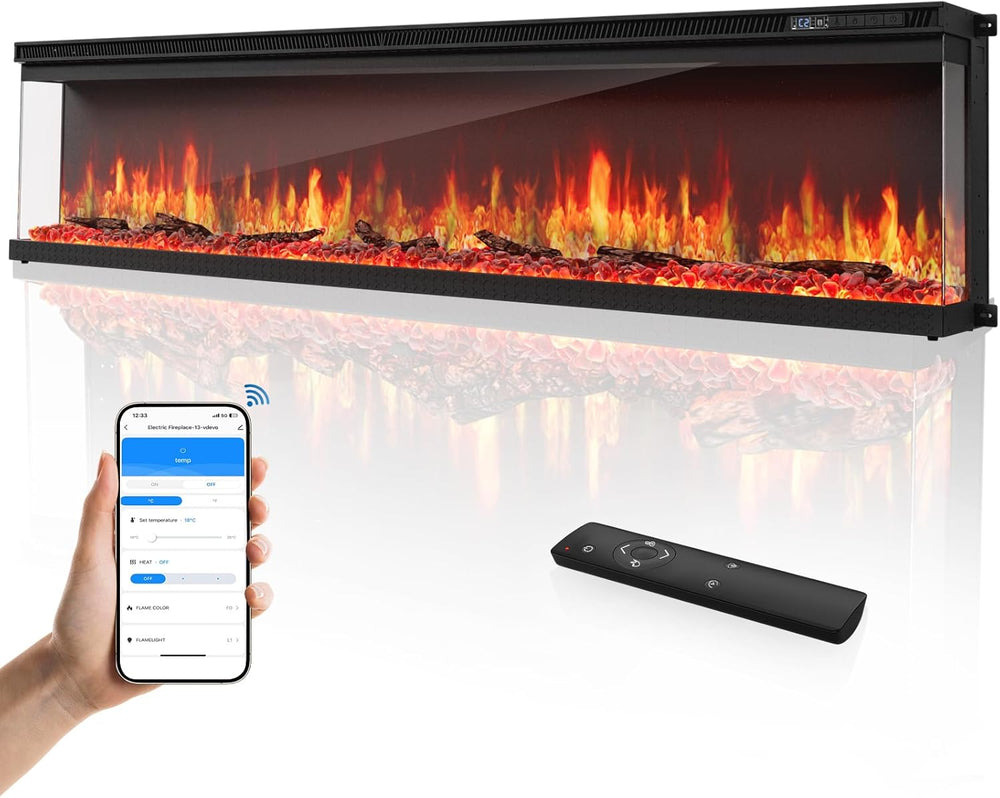 72-inch 3-Sided Wall Mount Electric Fireplace, Recessed & Built-in Design...