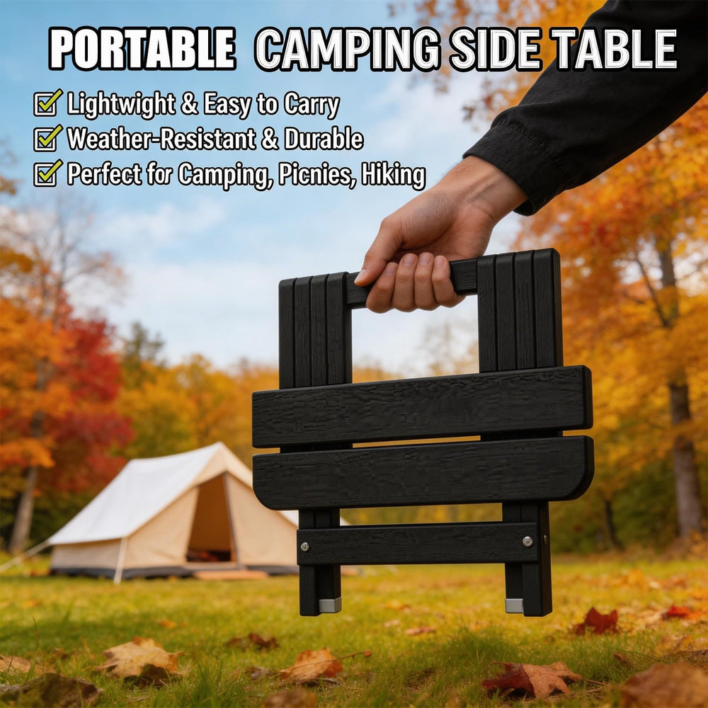 Folding Outdoor Side Table,Small HDPE Patio Table,All-Weather Compact Portabl...