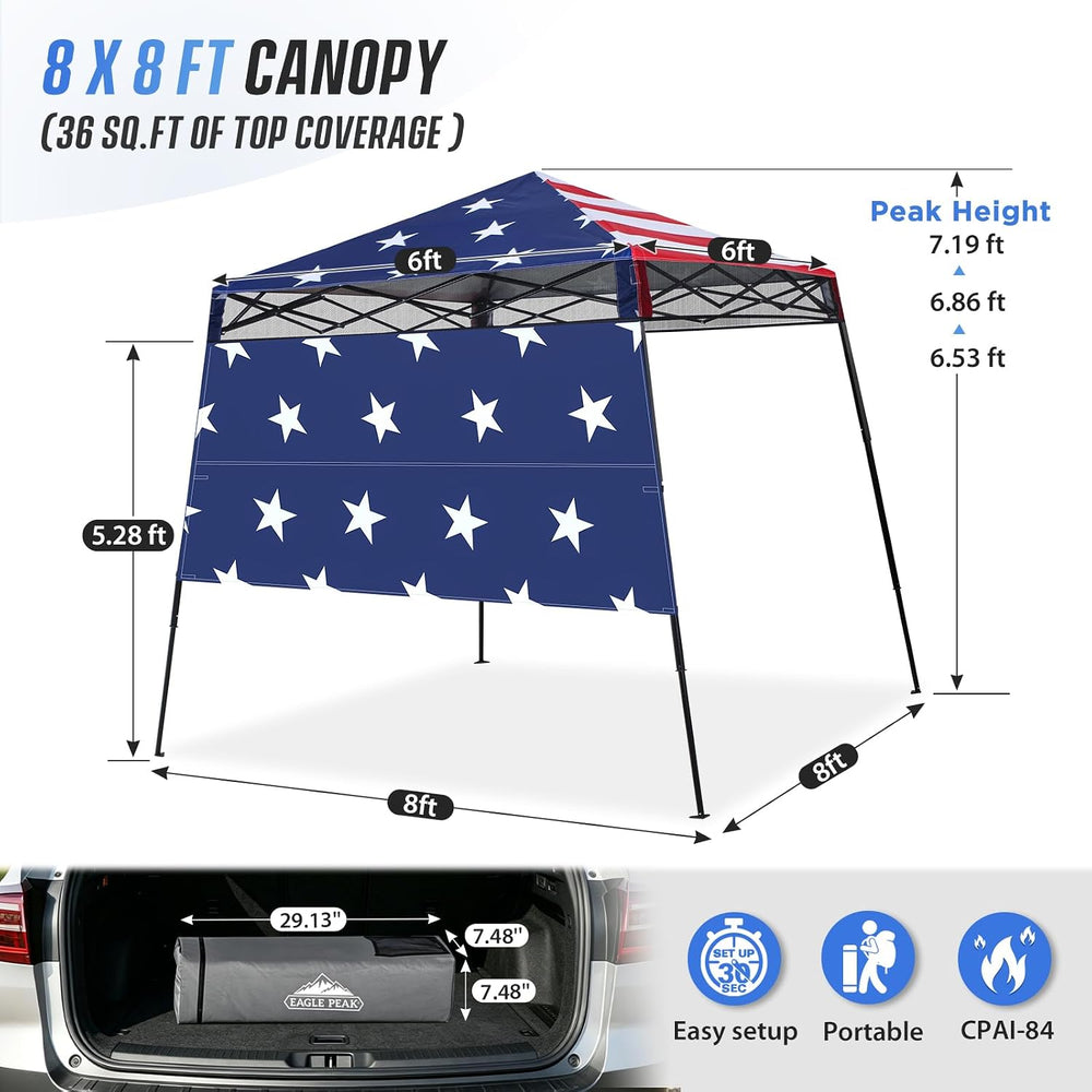 EAGLE PEAK 8x8 Pop Up Canopy Tent, Compact Backpack Canopy, American Flag
