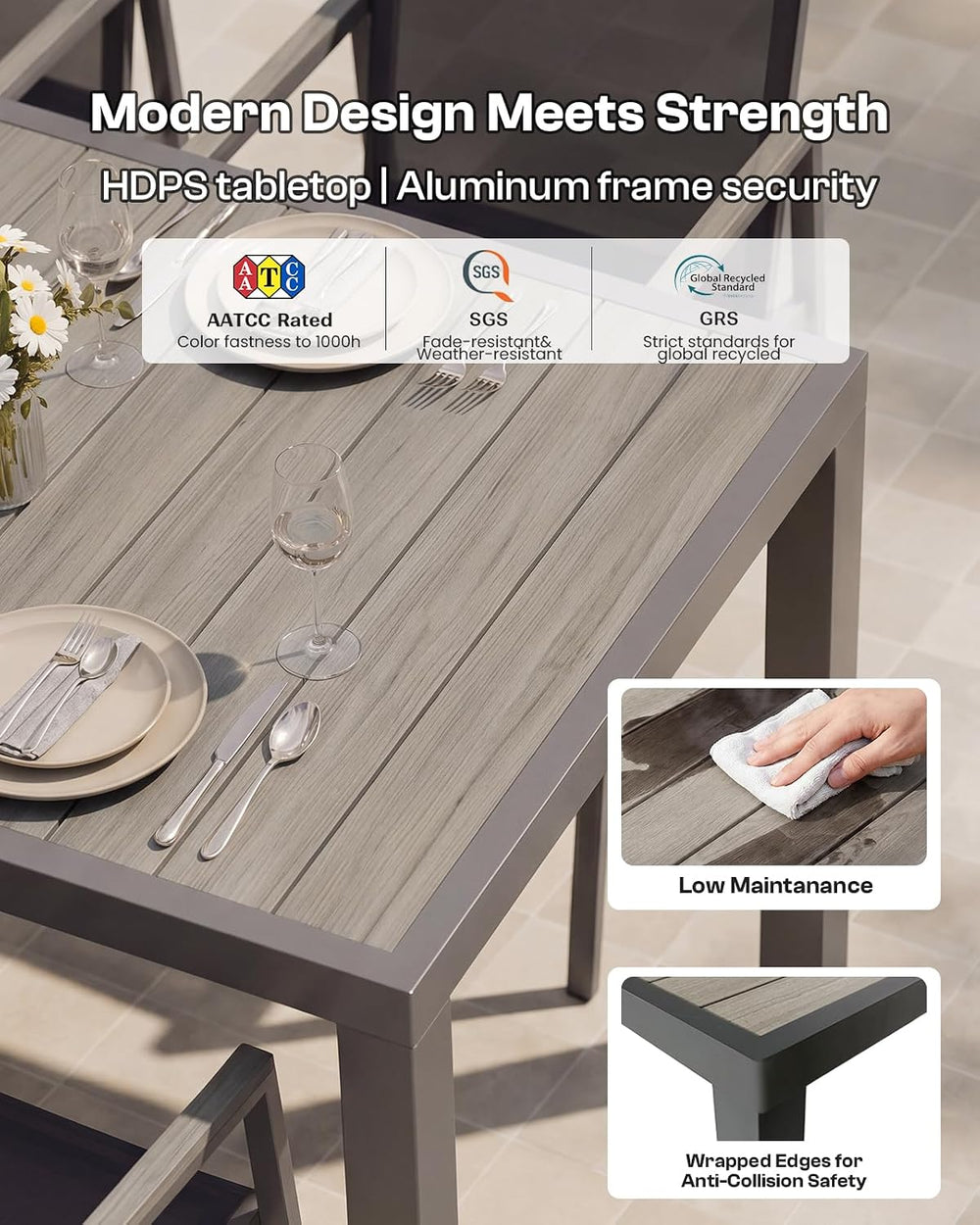 Outdoor Dining Set, 7 Piece Aluminum Patio Table and Chairs Set, All Weather ...