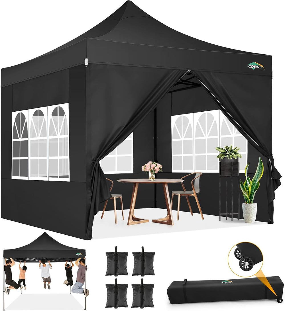 COBIZI 10x10 Heavy Duty Pop Up Canopy Tent with Sidewalls, Easy Up Canopy