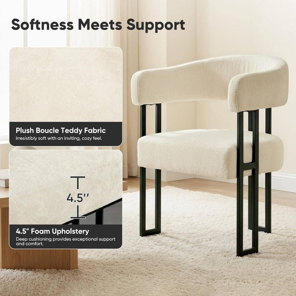 Dining Chairs Set of 6, Boucle Upholstered Kitchen Chairs with Metal Leg