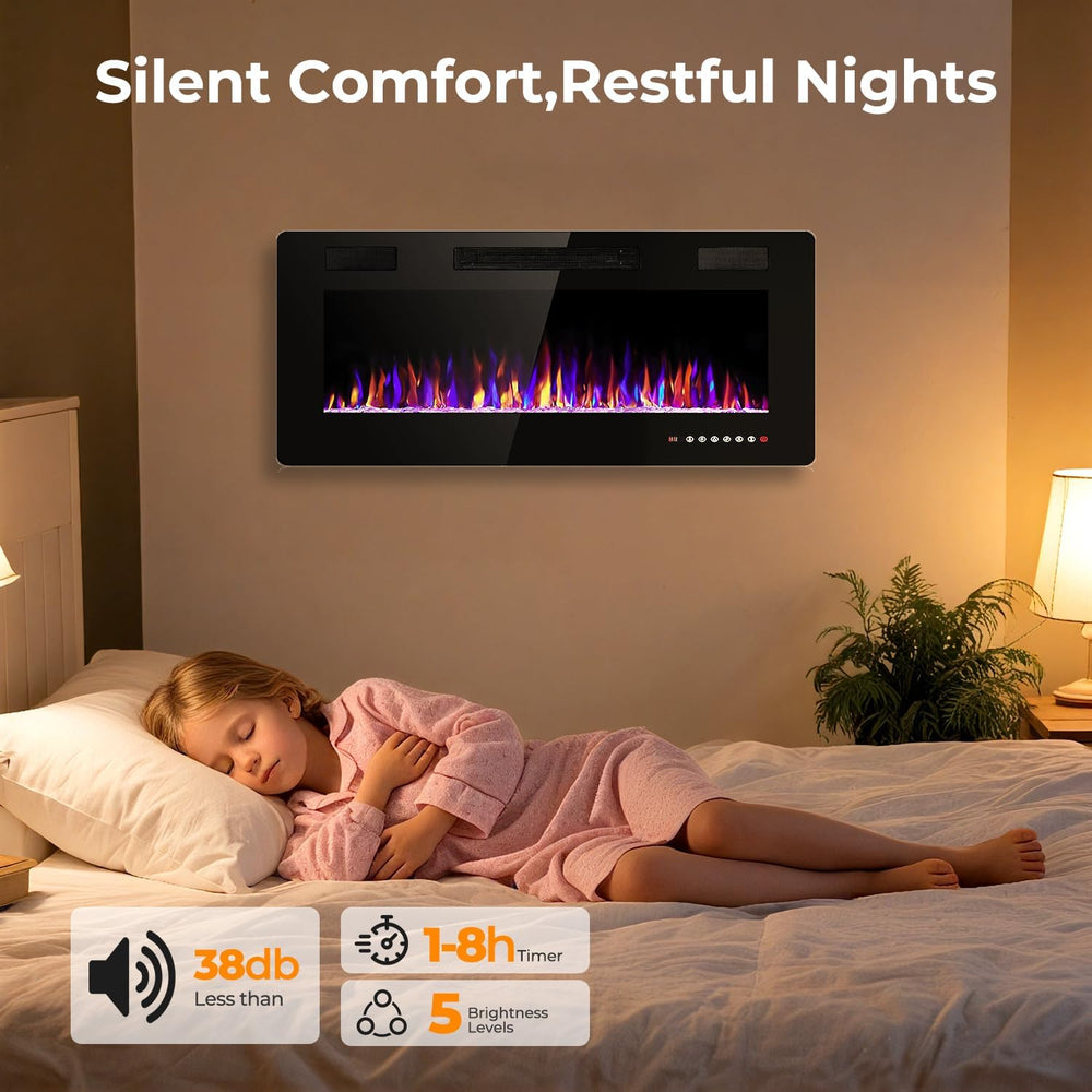 36" Electric Fireplace Insert Recessed and Wall Mounted, 750/1500W Ultra...