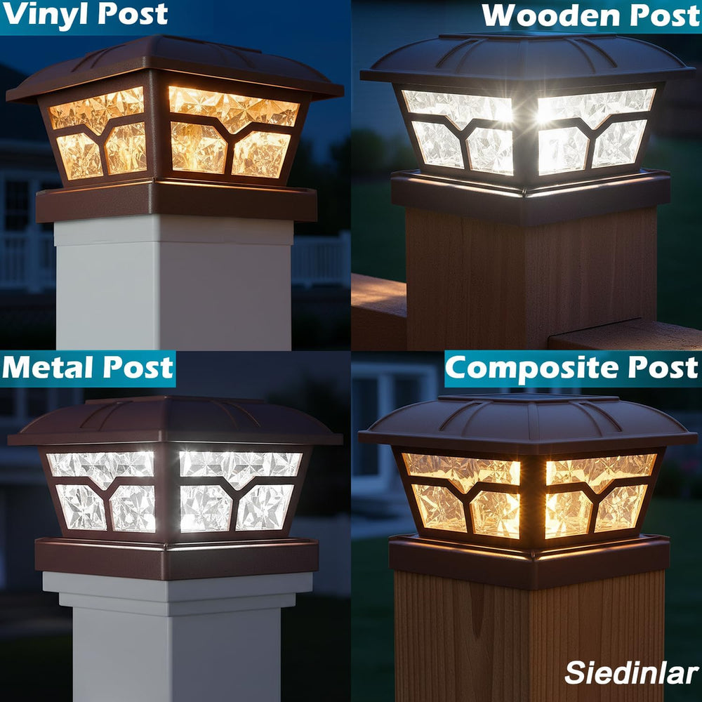 SIEDiNLAR Solar Post Cap Lights Outdoor 2 Modes, 4 Pack, Brown, Warm/White