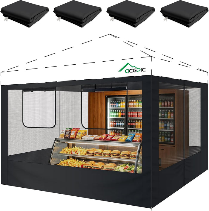 ACEPIC 10x10ft Mesh Sidewalls Kit for Canopy (Black, 4PCS Sidewalls Only)