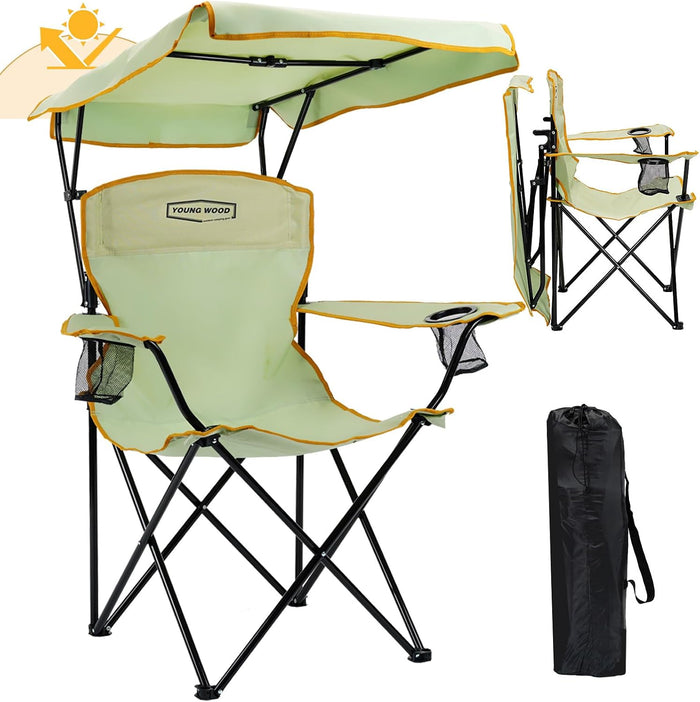 YOUNG WOOD Portable Camping Chair Beach Chair with Shade Canopy, Fold Lightweight Oversized for All, Easy to Open and Close Without Installation, Side Pocket Design for All Outdoor Activities,Green