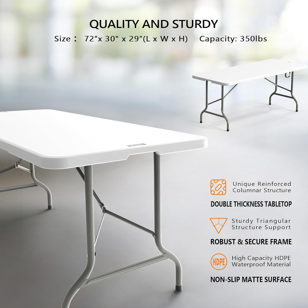 VINGLI 6 Foot Plastic Folding Table Portable Long Table for Indoor Outdoor Us...