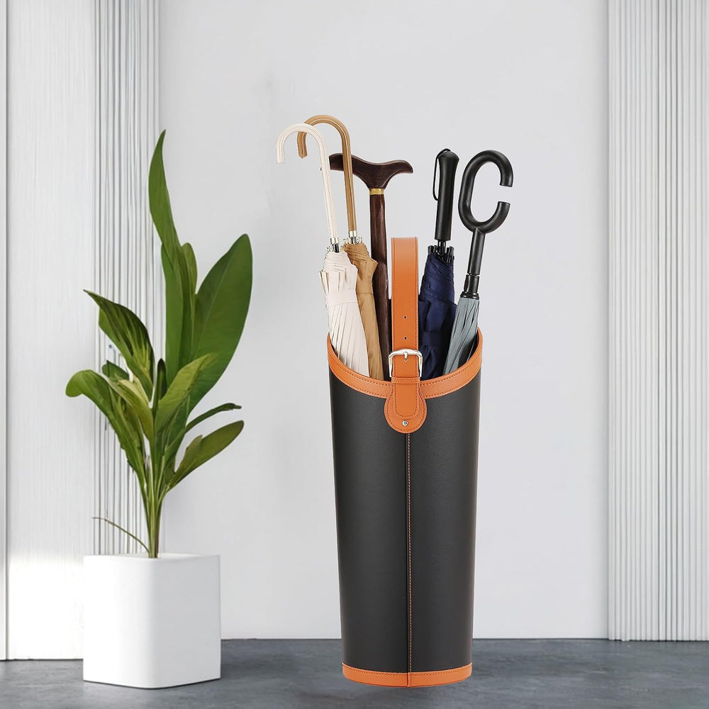 Faux Leather Large Umbrella Holder Entryway,Modern Black Umbrella Rack Stand ...