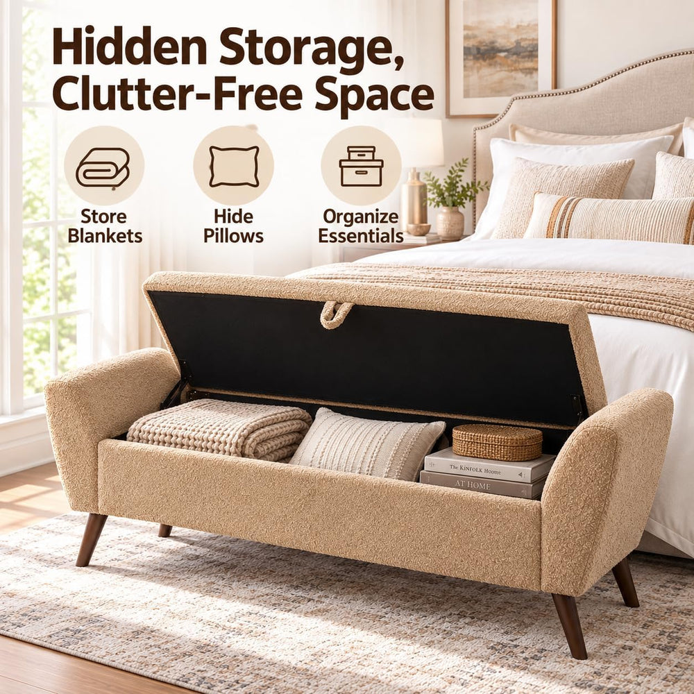 60 inchs Upholstered Storage Ottoman Bench, Coffee