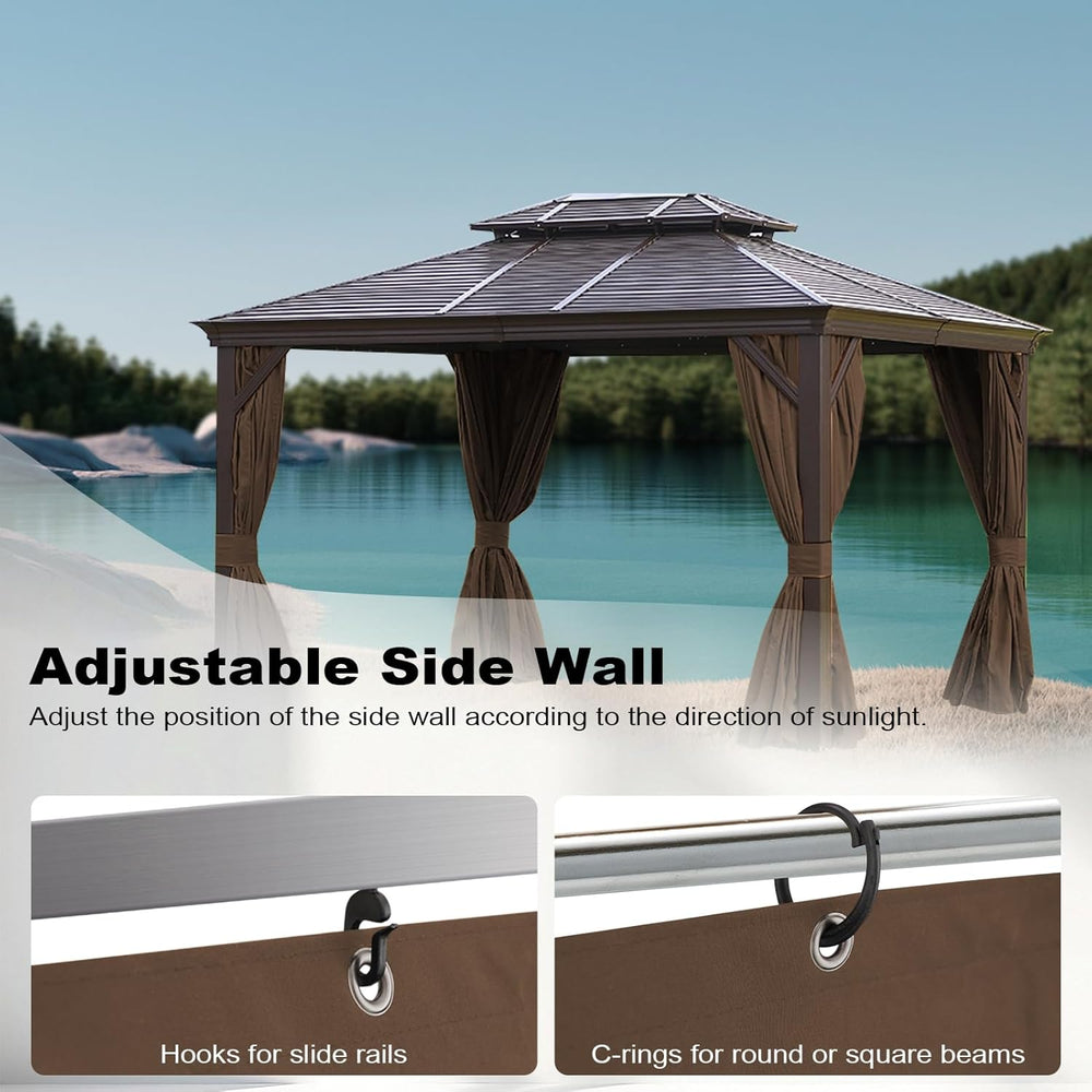 slashome 10x12 Gazebo Curtains Outdoor Waterproof, 4 Panel Sidewalls, Mocha