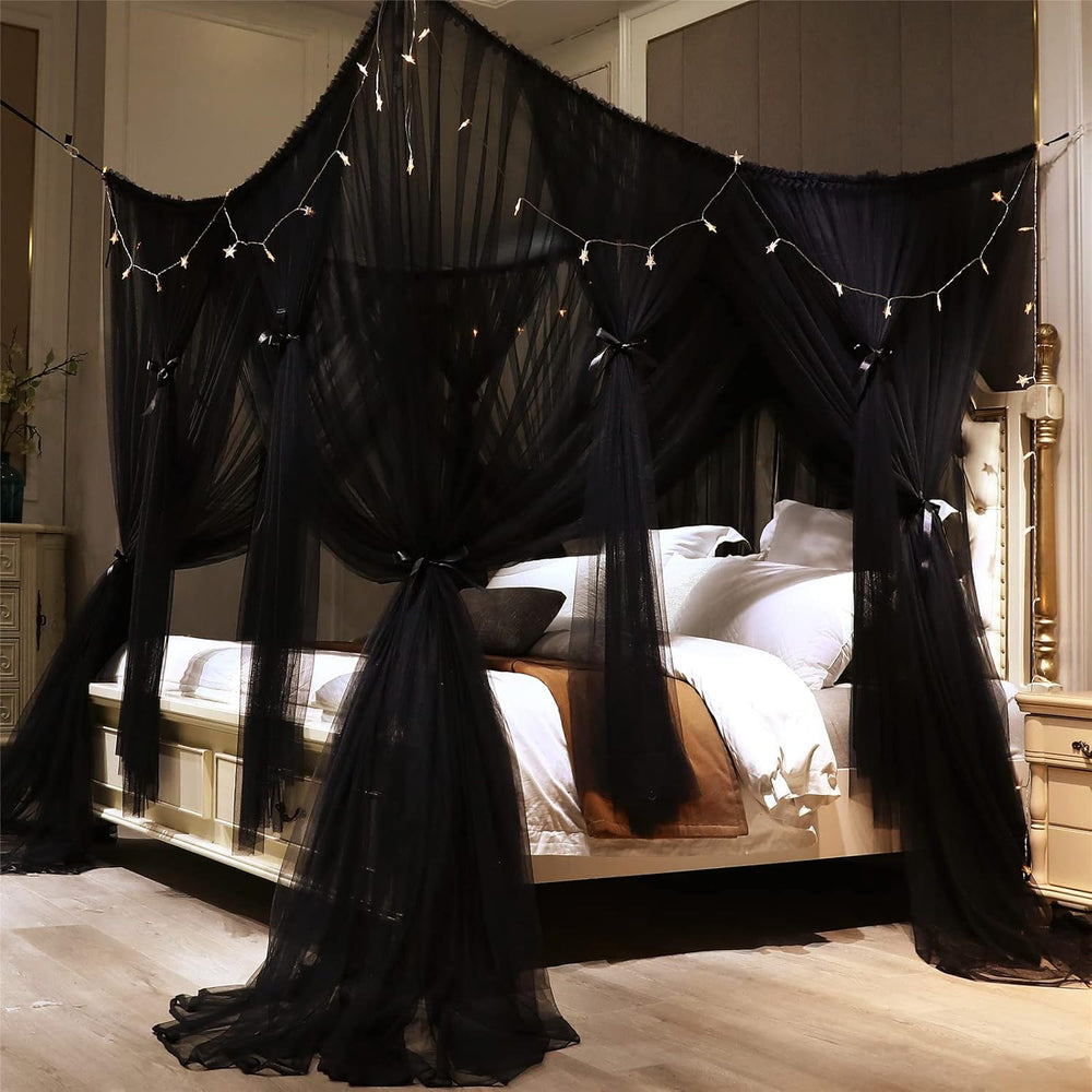 VETHIN 4 Corners Post Princess Bed Canopy Curtain Double Layer Cozy Drape Net...