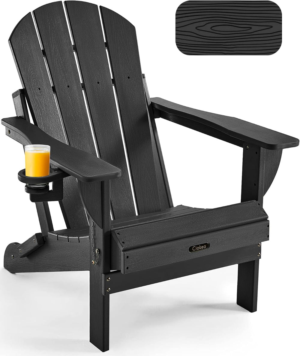 Ciokea Folding Adirondack Chair Wood Texture for Patio, Weather Resistant, Pl...