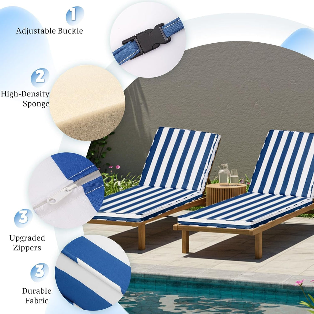 Outdoor Chaise Lounge Cushions, 71x22x3 in, Blue White Stripes