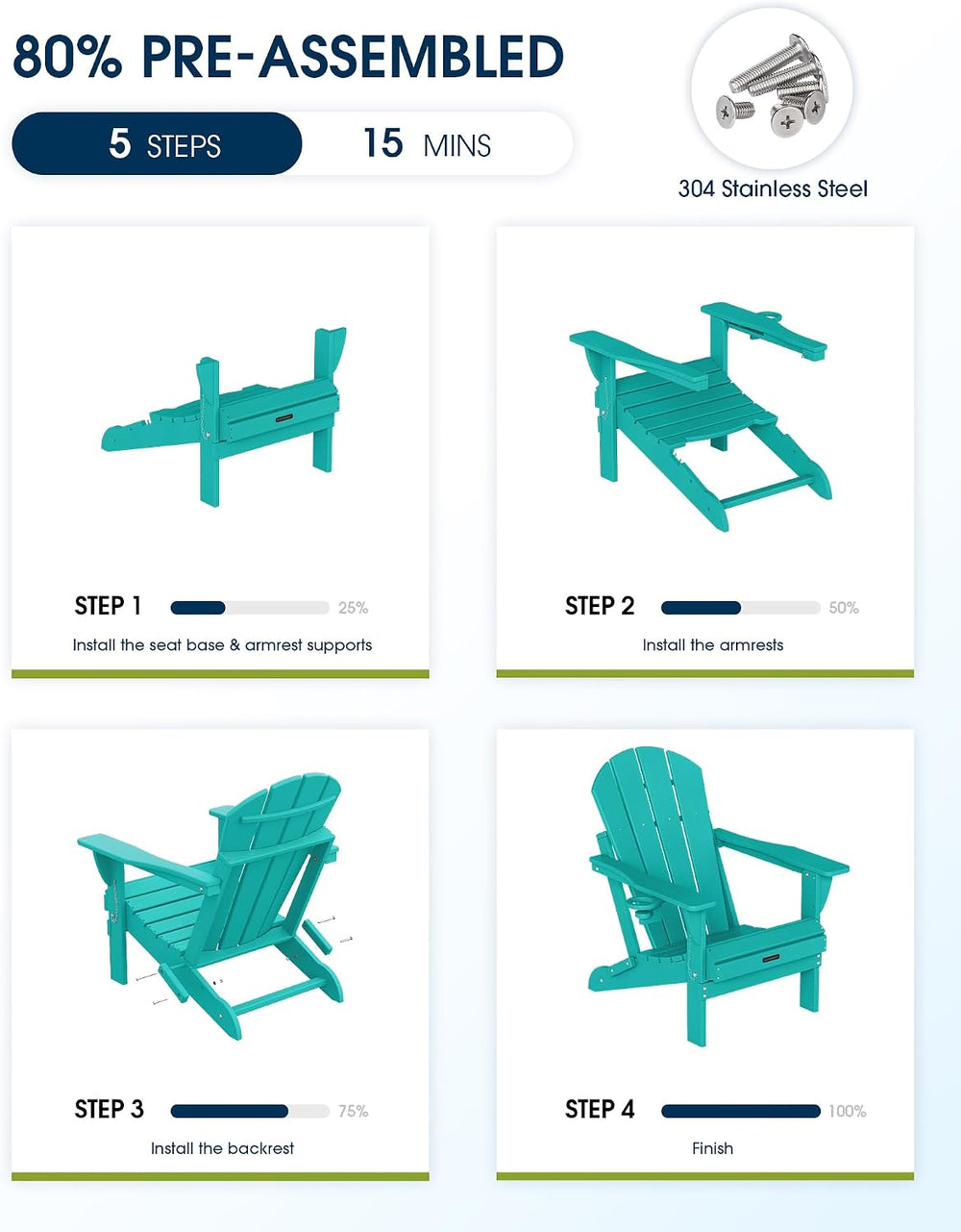 MUCHENGHY Folding Adirondack Chairs Set 6, HDPE for Fire Pit, Lake Blue (Set ...